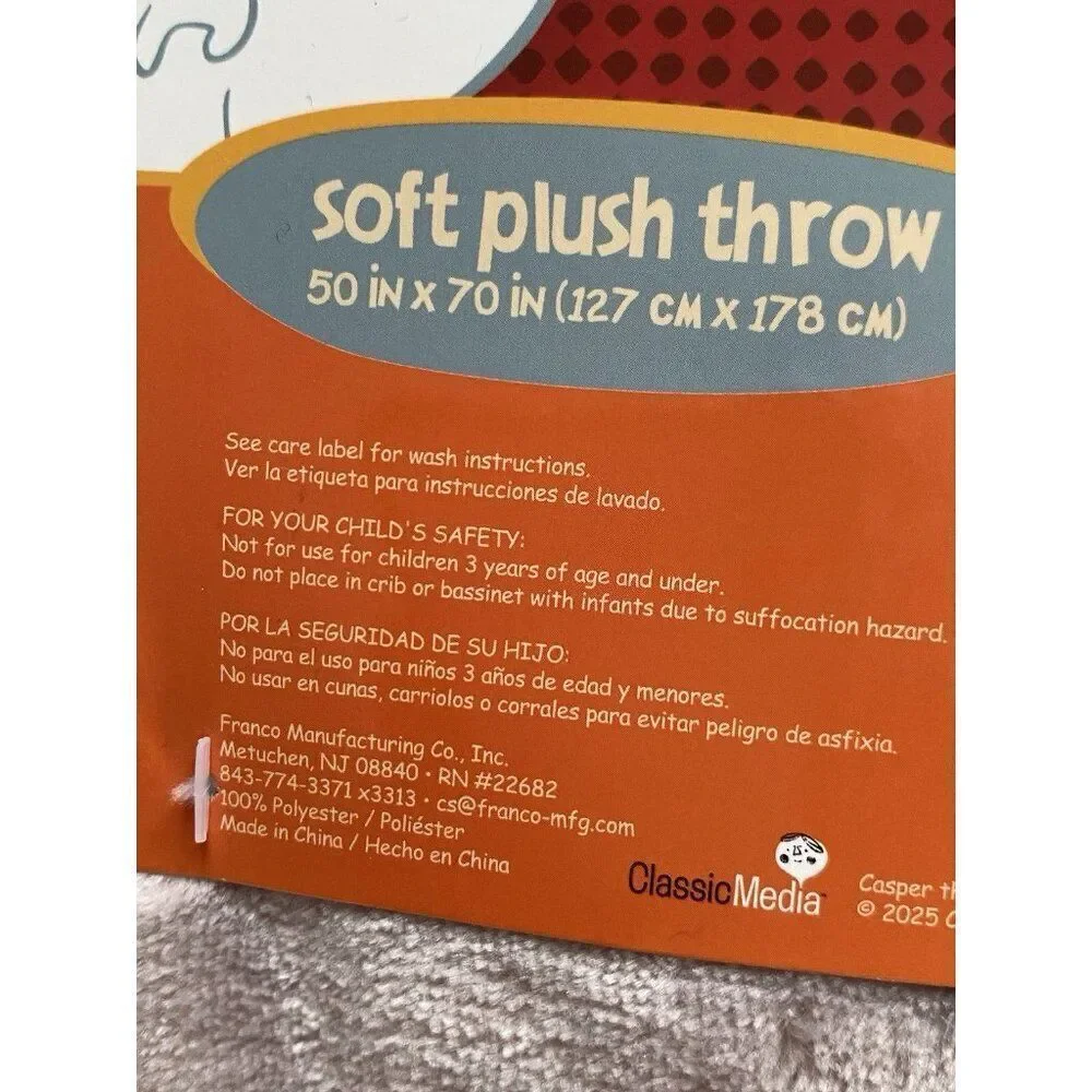 Casper The Friendly Ghost Plush Soft Blanket Throw 50x70” Halloween Costumes NEW